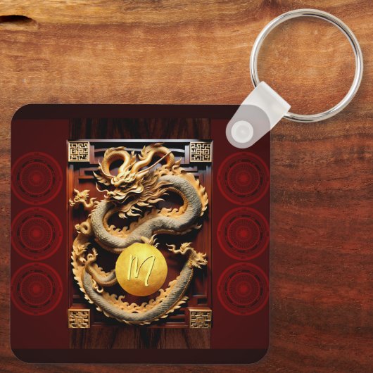 Vietnamese Drums Têt Dragon Nieuwjaar Monogram SqK Sleutelhanger (Achterkant)