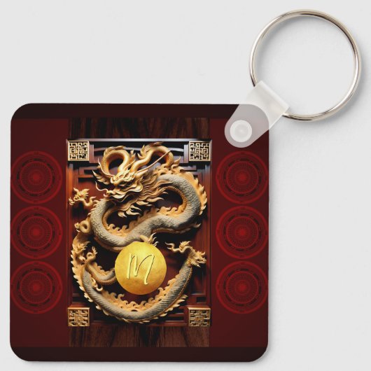 Vietnamese Drums Têt Dragon Nieuwjaar Monogram SqK Sleutelhanger (Achterkant)