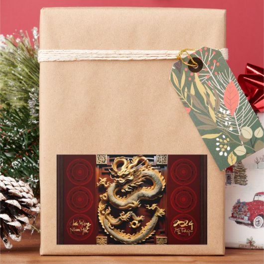 Vietnamese Drums Têt Dragon Nieuwjaar Scupture 202 Rechthoekige Sticker (Feestdagen)