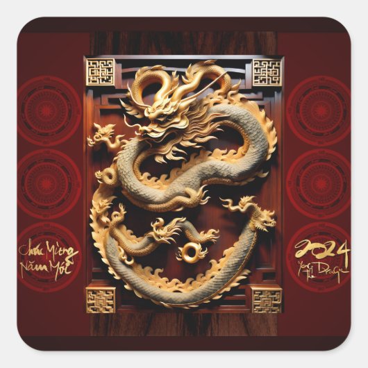 Vietnamese Drums Têt Dragon Nieuwjaar Scupture 202 Vierkante Sticker (Voorkant)