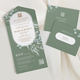 Vietnamese Eucalyptus Ronde Lijst Trouwfeest All In One Uitnodiging