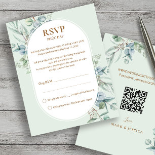 Vietnamese Eucalyptus Song Hy Huwelijks RSVP Kaart