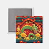 Vietnamese Groene Draak Nieuwjaar 2024 SqM1 Magneet (Voorkant / Achterkant)