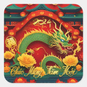 Vietnamese Groene Draak Nieuwjaar 2024 SqS Vierkante Sticker (Voorkant)