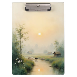 Vietnamese Morning Mist Dorps Watercolor Kunst Klembord