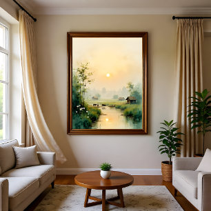 Vietnamese Morning Mist Dorps Watercolor Kunst Theedoek