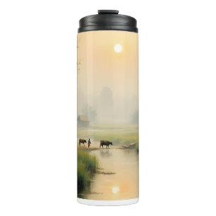 Vietnamese Morning Mist Dorps Watercolor Kunst Thermosbeker