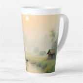 Vietnamese Morning Mist Village Watercolor Art Latte Mok (Rechterhoek)