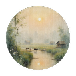 Vietnamese Morning Mist Village Watercolor Art Snijplank