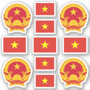 Vietnamese nationale symbolen/wapenschild en vlag sticker
