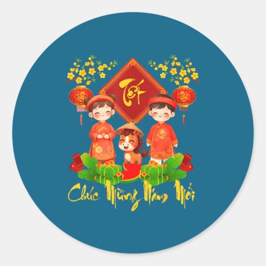 Vietnamese New Year Decorations 2026 Tet Chuc Mung Ronde Sticker (Voorkant)