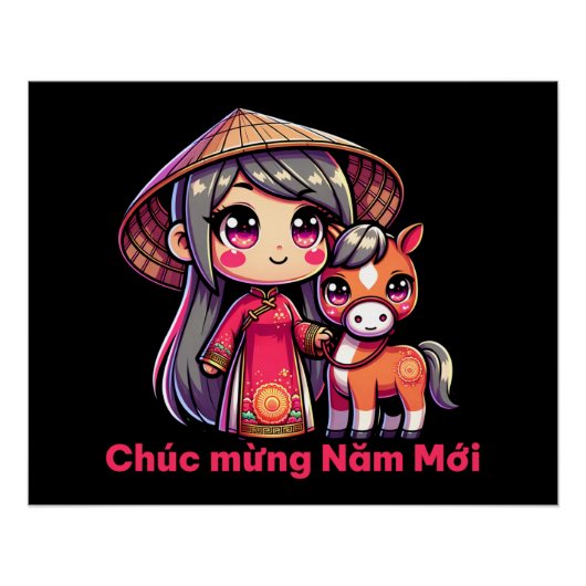 Vietnamese New Year Girl & Snake Perfect Poster (Voorkant)