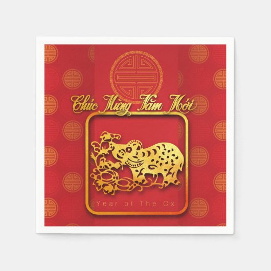 Vietnamese nieuwjaar OX papier-cut PN Servet (Voorkant)