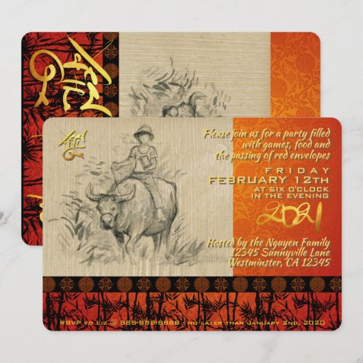 Vietnamese nieuwjaarsfeest OX en Child 2021 Partij (Voorkant / Achterkant)