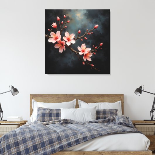Vietnamese Peach Blossom Art Canvas Afdruk (Insitu (Slaapkamer))