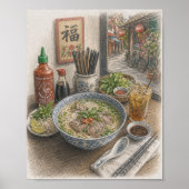 Vietnamese Pho Noodle Soep Schets Poster (Voorkant)