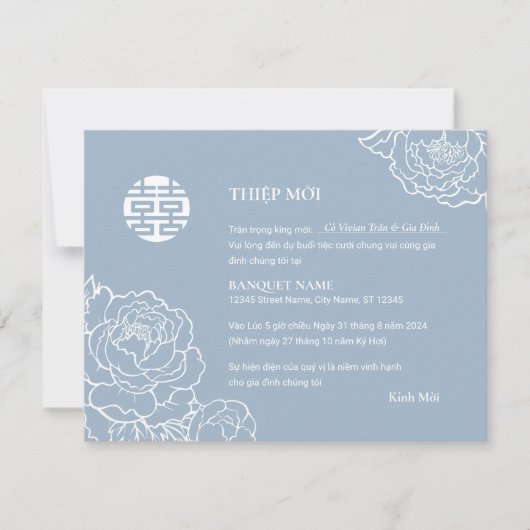 Vietnamese pioenensong Hy Wedding Thiệp Mời (Voorkant)