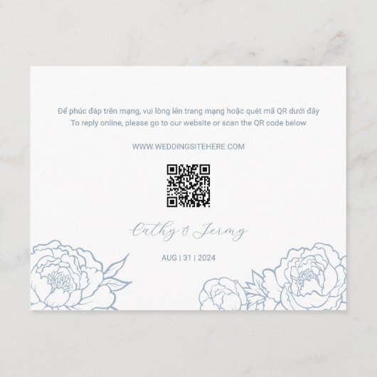 Vietnamese pioenensong Hy Wedding Thiệp Mời (Achterkant)