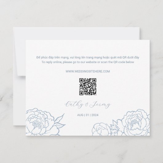 Vietnamese pioenensong Hy Wedding Thiệp Mời (Achterkant)