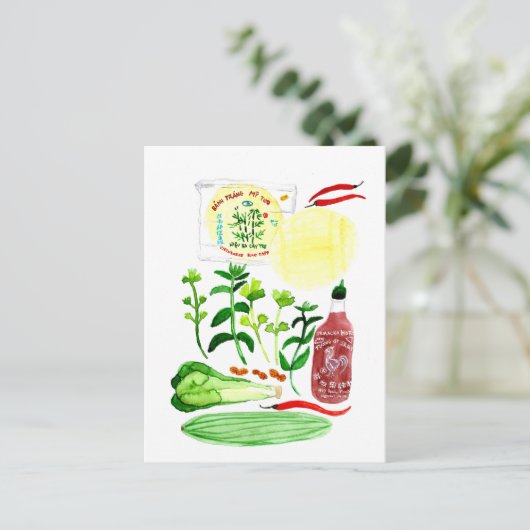 Vietnamese rijstpapierrollen Waterverf ophalen Briefkaart (Staand voorkant)