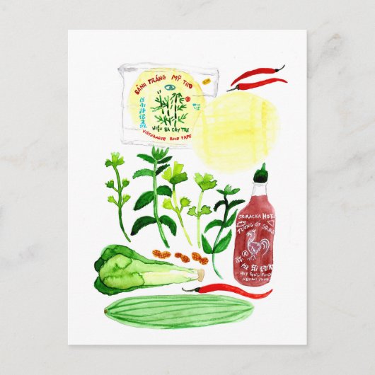 Vietnamese rijstpapierrollen Waterverf ophalen Briefkaart (Voorkant)