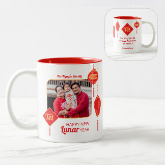 Vietnamese Tết New Year Lantern Photo Tweekleurige Koffiemok