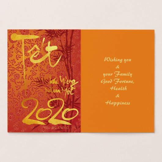 Vietnamese Têt 2020 in goud versierde Luxe KGC Folie Kaarten (Binnen)