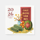 Vietnamese Tet 2026 with Symbolic Fruits & Flowers Servet (Voorkant)