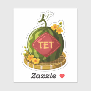 Vietnamese Tet Geluks Watermeloen Hoa Mai Bloemen Sticker