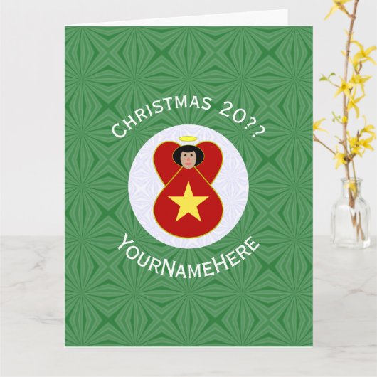 Vietnamese vlag engel kerst gepersonaliseerd kaart (Gele Bloem)