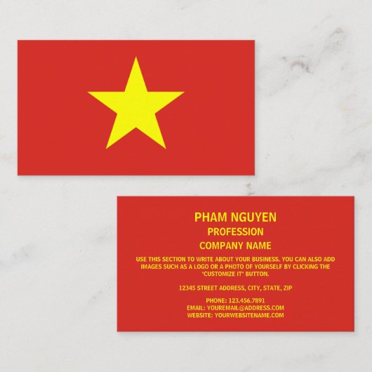 Vietnamese Vlag, Vlag van Vietnam Visitekaartje (Voorkant / Achterkant)