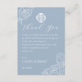 Vietnamese Wedding Peony Dusty Blue Thank You Card Bedankkaart