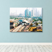 View of city metro line and skyscrapers canvas afdruk (Insitu (Houten vloer))