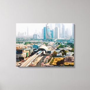 View of city metro line and skyscrapers canvas afdruk