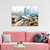 View of city metro line and skyscrapers canvas afdruk (Insitu (Woonkamer))