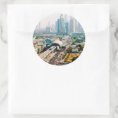 View of city metro line and skyscrapers ronde sticker (Tas)