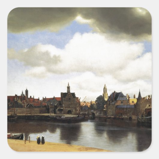 View of Delft by Johannes Vermeer Vierkante Sticker (Voorkant)
