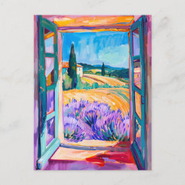 View of Lavender Fields in Summer. Painting Briefkaart