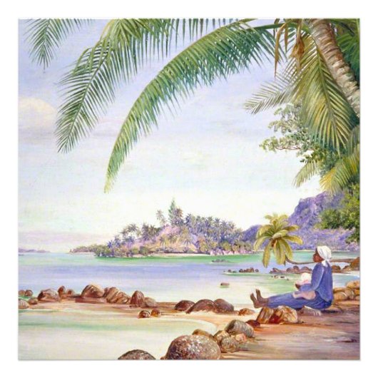 View of Round Island, painting by Marianne North, Foto Afdruk (Voorkant)