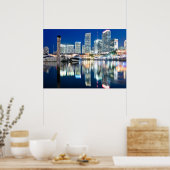 View of skyline met reflectie in water, Miami Poster (Keuken)