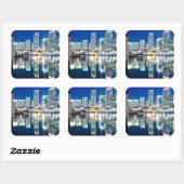 View of skyline met reflectie in water, Miami Vierkante Sticker (Vel)