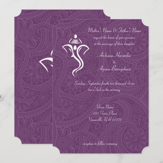 Vighneshvara Wedding Invitations Kaart (Voorkant / Achterkant)