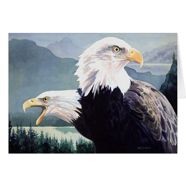 "Vigilance" Bald Eagle Pair Waterverf (Voorkant Horizontaal)