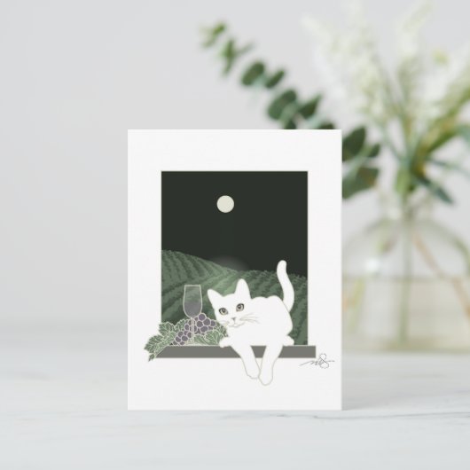 Vigne, Clair de Lune et Chat Blanc Briefkaart (Staand voorkant)