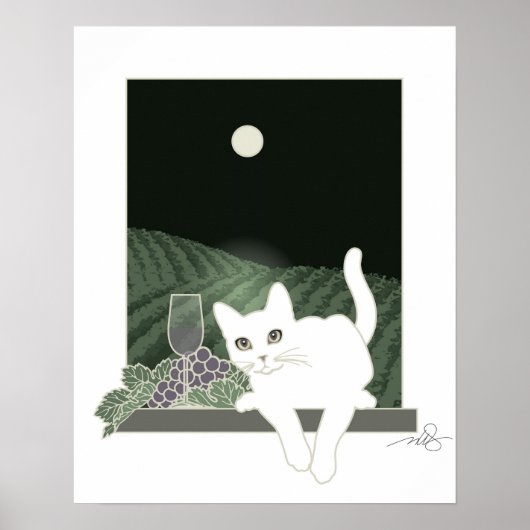 Vigne, Clair de Lune et Chat Blanc Poster (Voorkant)