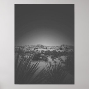 Vignette Black en White Joshua Tree Desert Scene Poster