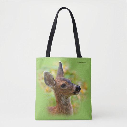 Vignetted Portret of Smiling Blacktail Deer Fawn Tote Bag (Voorkant)