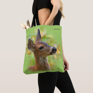 Vignetted Portret of Smiling Blacktail Deer Fawn Tote Bag