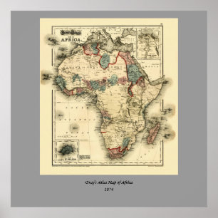 Viintage 1874 Map of Africa Antiek African Print