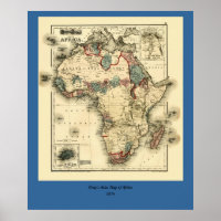 Viintage 1874 Map of Africa Antiek African Print